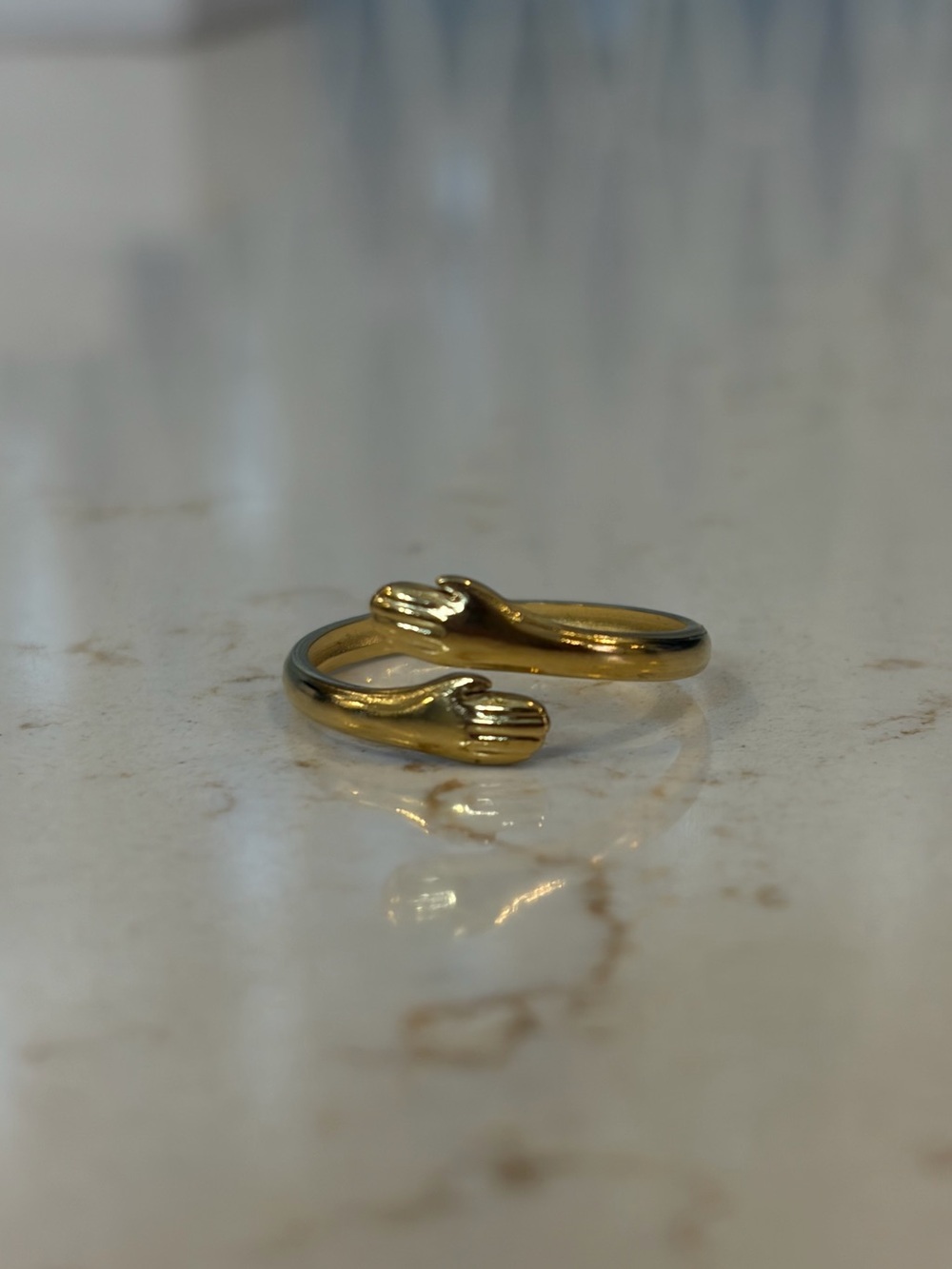 Gold Open Ring with Hand Motif - Women's Fashion Ring